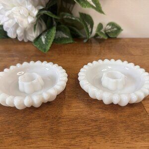 Vintage Hazel Atlas Daisy Glass Candle Holders Pressed Glass Floral Pair Wedding